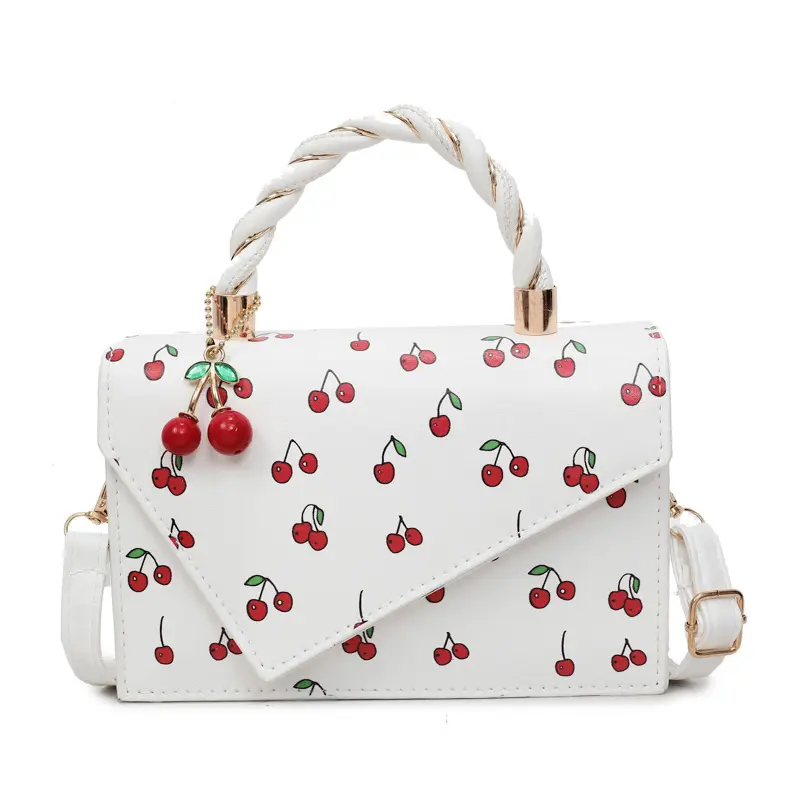 Women's Cherry Print Mini Square Flap Crossbody Shoulder Purse - Cute Charm, Adjustable Strap, Tiny Purse Style, Daily Elegance, Casual Everyday Accessory