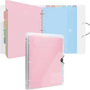 A4 Binder Folio Document Organizer with 12 Pockets, 3 Ring Folder Fits Letter Size/A4, Cute Binder for Storing Paper Files Photos Letters Cards (Clear-Macaron)