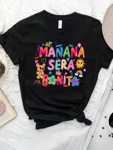 Slogan Graphic Tee Casual Black Summer