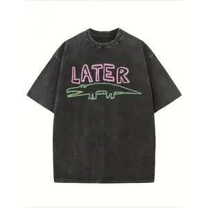 Humorous Alligator Graphic T-Shirt Unisex Loose Fit Breathable Washed Casual Wear and Party Top