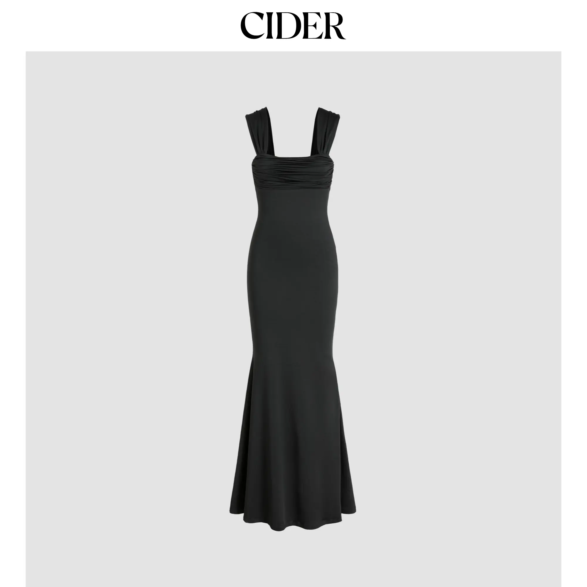 Cider [6 colors, size 0-10] Solid Ruched U-neckline Ruffle Maxi Dress