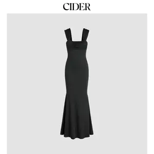 Cider [6 colors, size 0-10] Solid Ruched U-neckline Ruffle Maxi Dress