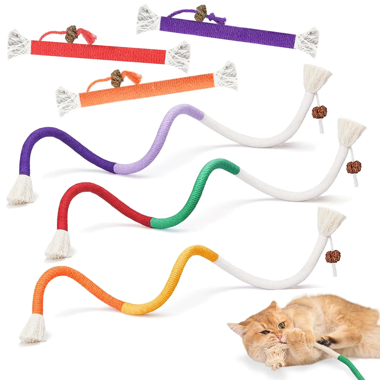 Cat Toys Chew Ropes 3Pcs Cat Toy Set, Safe Teeth Cleaning Toy for Indoor Kittens, Interactive Cat Nip Kitty Toys for All Breeds, Two Sizes
