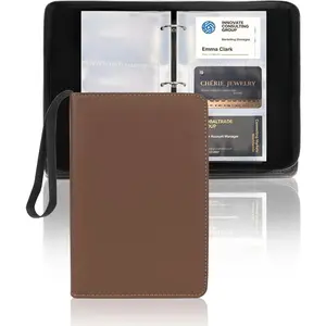 Leather Business Card Book Holder Organizer, Professional Name Card Book Holder with 300 Card Capacity, Portable PU Credit Card Binder File Sleeve Storage for Men Women,50 Pack Sleeves Zipper Closure