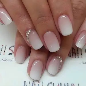 US-NAIL - 24Pcs Simple Fake Nail with Broken Diamond Short Square Press on False Nails Gradient White Wearable Ballet Full Cover Nail Tip