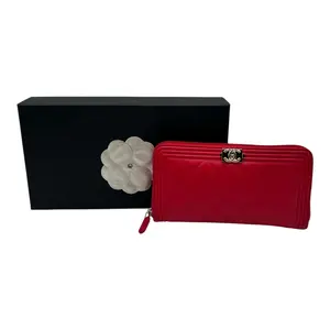Pre-owned CHANEL LAMBSKIN WALLET RED LEATHER ZIPPY WALLET
