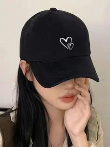 Women's Heart Print Baseball Cap, Outdoor Sun Protection Hat, Adjustable Casual Sports Cap for Vacation Travel Streetwear