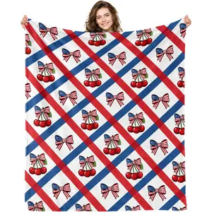 Cherry Bow Blanket, Cherry Gifts for Girls, Soft Blanket for Girls Room Decor, Cozy Throw Blankets Christmas Birthday Gifts for Toddles Teens Couch Bed 60" X 50"