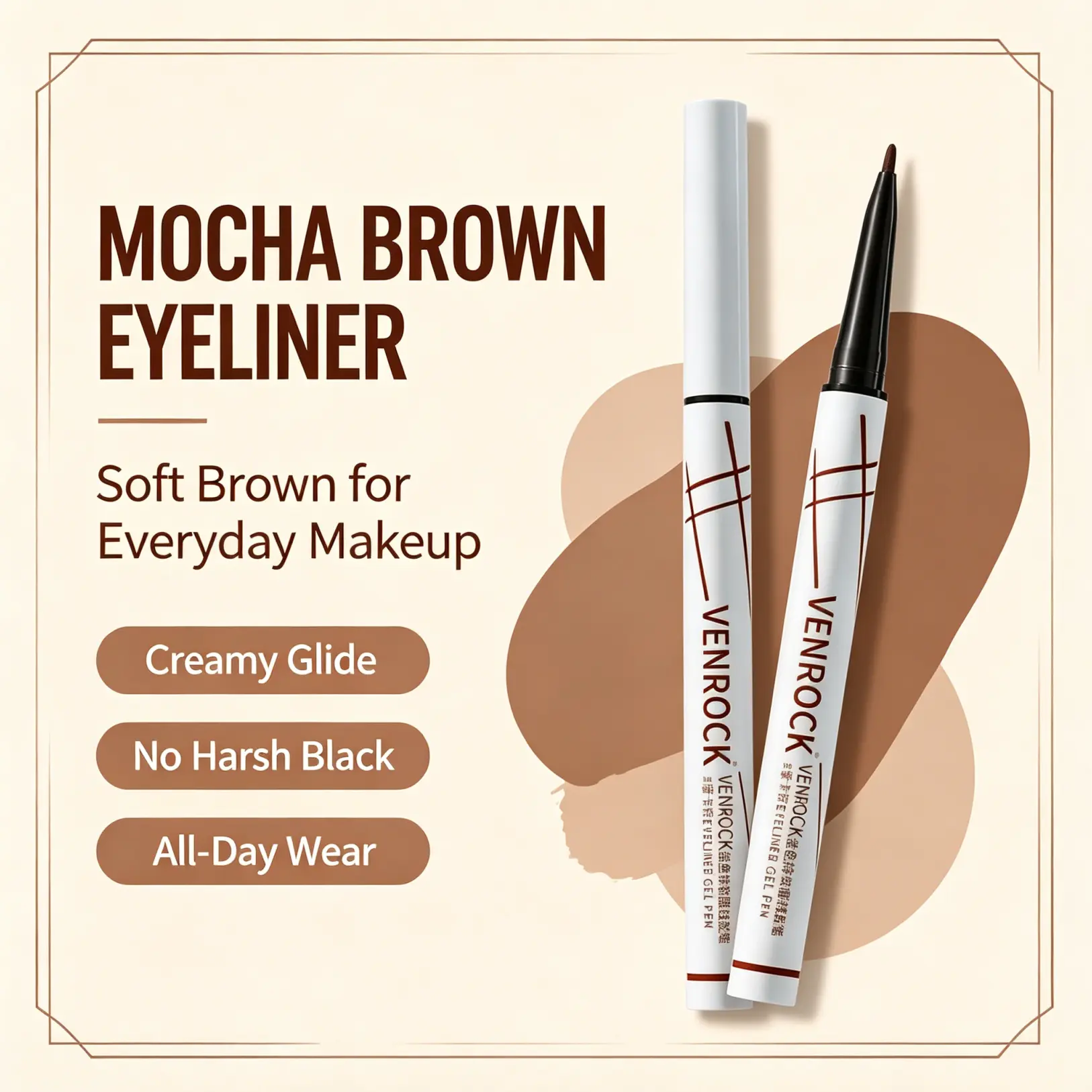 Mocha Brown Gel Eyeliner Pencil, Smudge-Proof, Long-Lasting, Fine-Tip Eye Liner for Daily Makeup Use