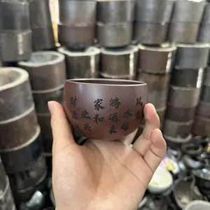 Purple Clay Teacup with Chinese Calligraphy: Wishes for Prosperity & Harmony  #TeaCulture #TraditionalArt #GoodFortune-483