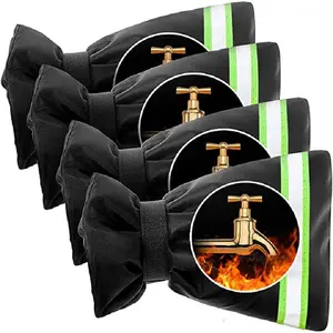 4 Pack Outdoor Faucet Covers for Winter Freeze Protection 5.5 x 7.9 Inch Reusable Waterproof Hose Bib Cover Thickened Anti-Freeze Faucet Socks for Outdoor Garden Black Cloth