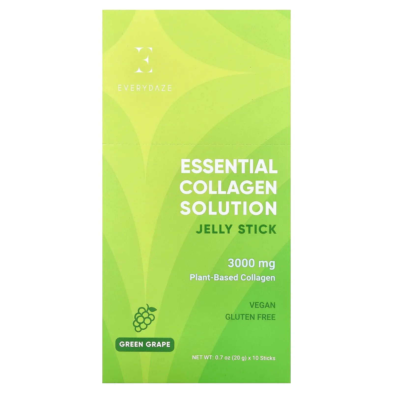 Everydaze Essential Collagen Solution Jelly Stick, Green Grape, 10 Sticks, 0.7 oz (20 g) Each