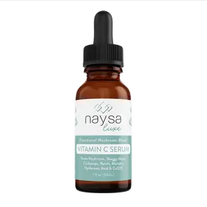 Naysa Luxe Vitamin C and Mushroom Facial Serum 1oz with Hyaluronic Acid CoQ10 Snow Mushroom Reishi Shaggy Mane Cordyceps Maitake Extracts for Skin and Hydration - Skincare Comfort