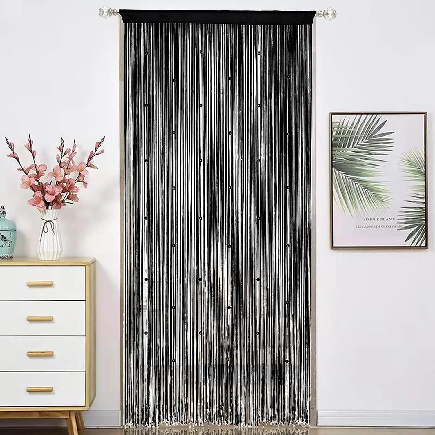 Beaded Doorway Curtain Door Beads Dense String Curtains Fringe Hippie  for Wall Hanging Decor Room Divider  Doors Window Closet Doorways Decorations (100x280cm,Black)