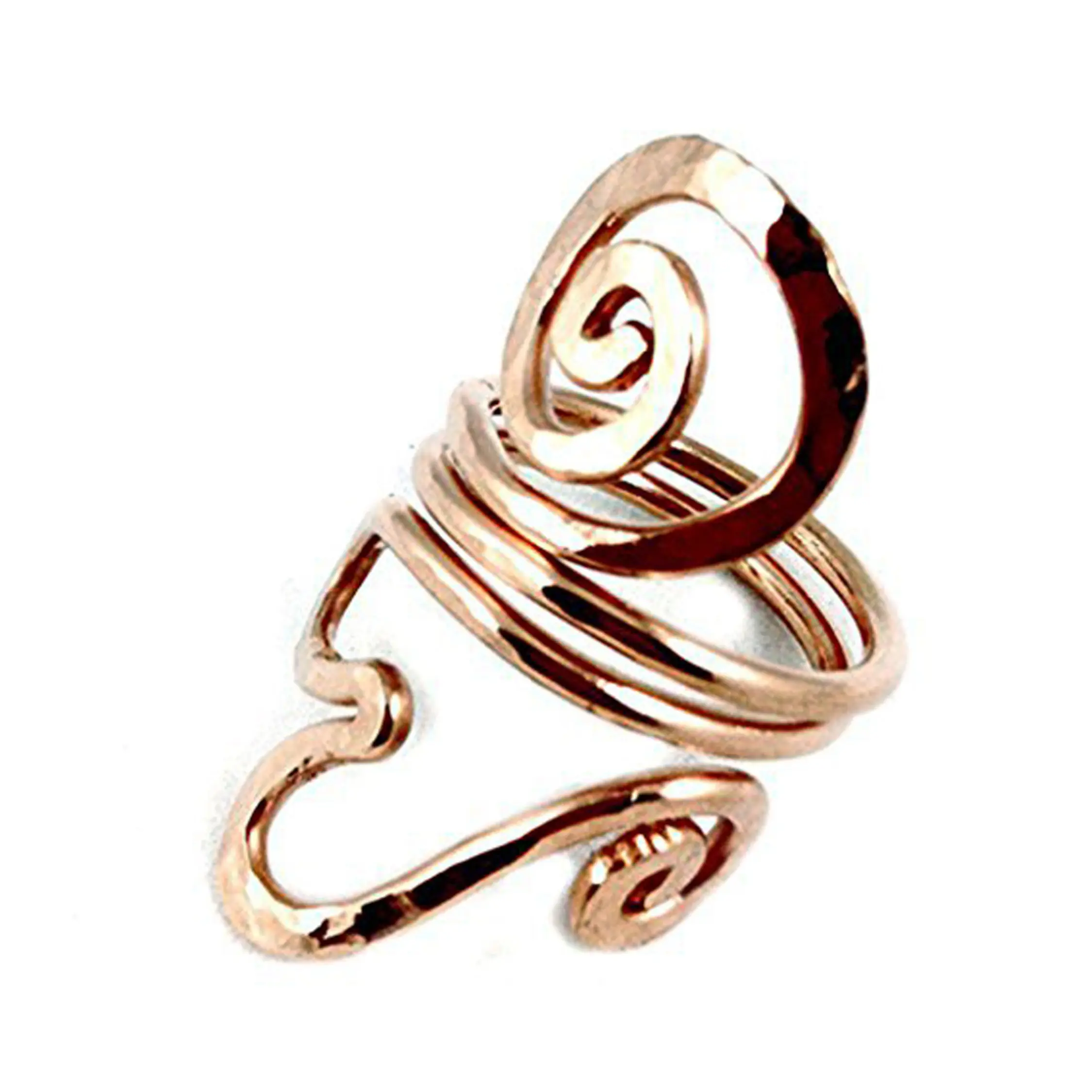 Copper Ring With Heart and Spiral Design Hand Hammered Uniquely Textured Wave Style Love Jewelry Which Can Also Be Worn on the Thumb for Women Statement Multi Ring