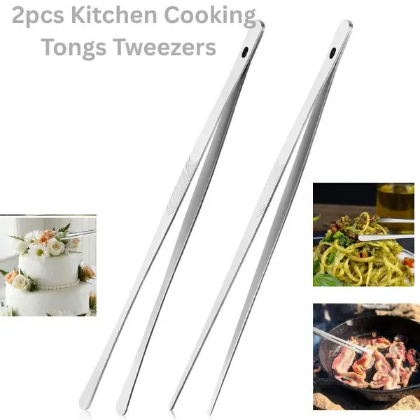 2PCS 12-Inch Ultra Durable Rust Resistant Stainless Steel Kitchen Tweezers Tongs Set, Precision Serrated Secure Grip Chef Utensils for BBQ, Grill, Food Plating & Serving