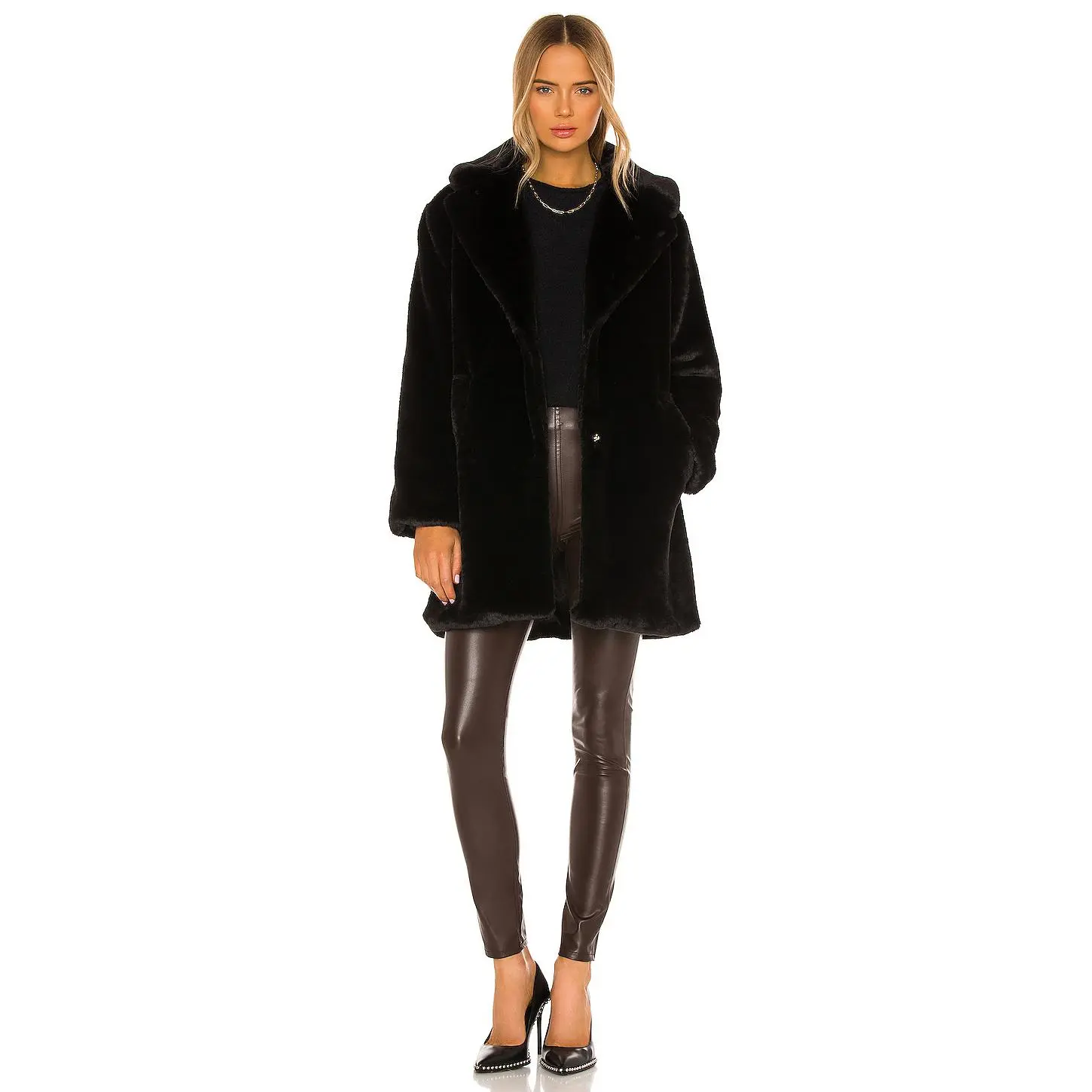 LAMARQUE Linnea Faux Fur Coat in Black