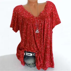 Plus Size, Large Full Floral-Print V-Neck Tee