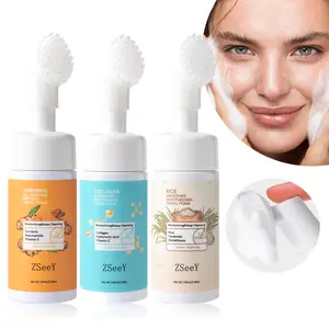 Zseey Soft Silicone Brush Head Foam Cleansing Mousse, Turmeric Oil Control, Collagen Nourishing, Rice Skin Soothing, Deep Cleaning Face Wash, Moisturizing Facial Cleansers, Foaming Facial Cleanser