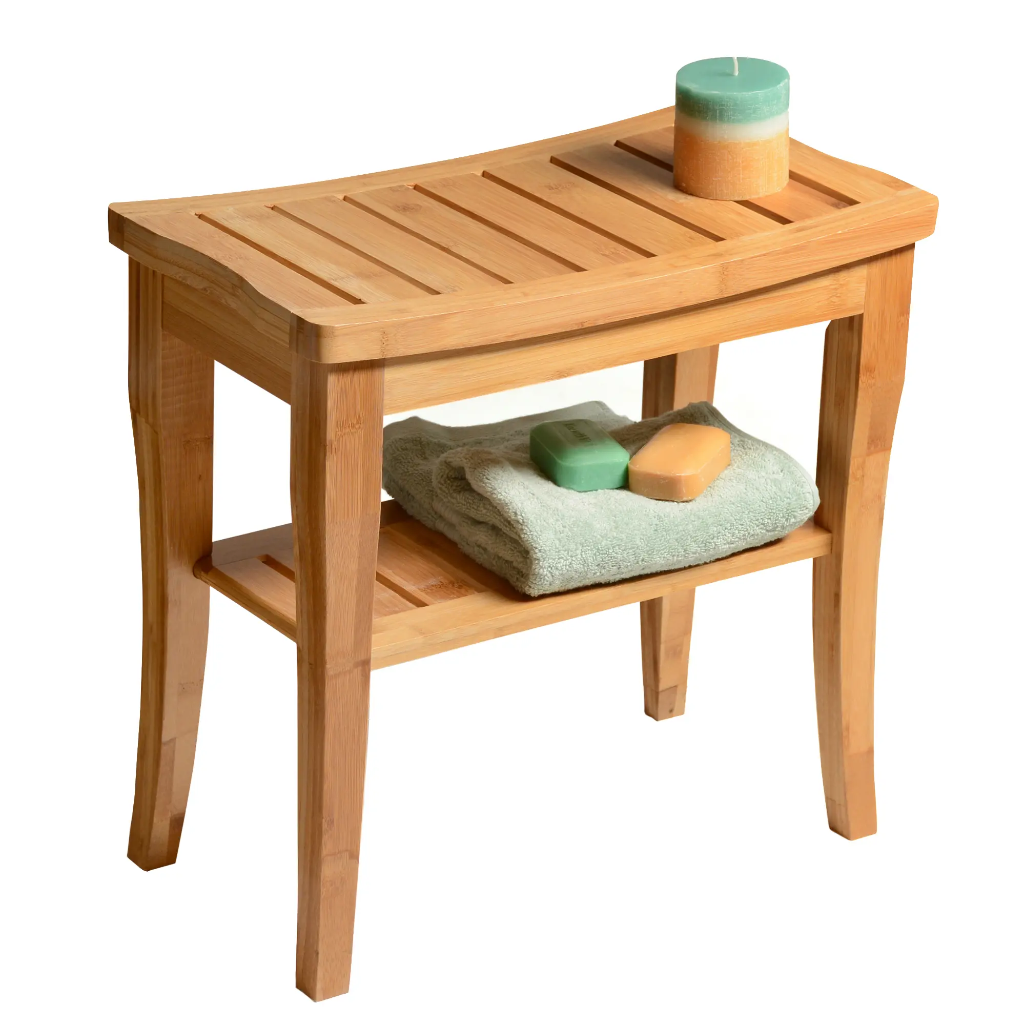 Bamboo Shower Bench with Storage Shelf – 17" Waterproof Bathroom Stool with Non-Slip Feet, Spa Seat & Footrest – Portable Bath Bench for Shower, Indoor and Outdoor Use