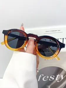 New Round Fashion Glasses, Tinted Lens Glasses, Colorblock Design Trendy Unisex Daily Wear, Perfect for Photography and Casual