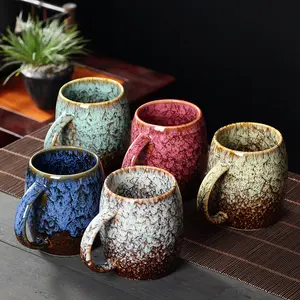 Elegant European Vintage Ceramic Mug, Water Cup, Office Mug, Milk Cup, Kiln-Transformed Glaze Coffee Cup, Personal Use, Drinkware