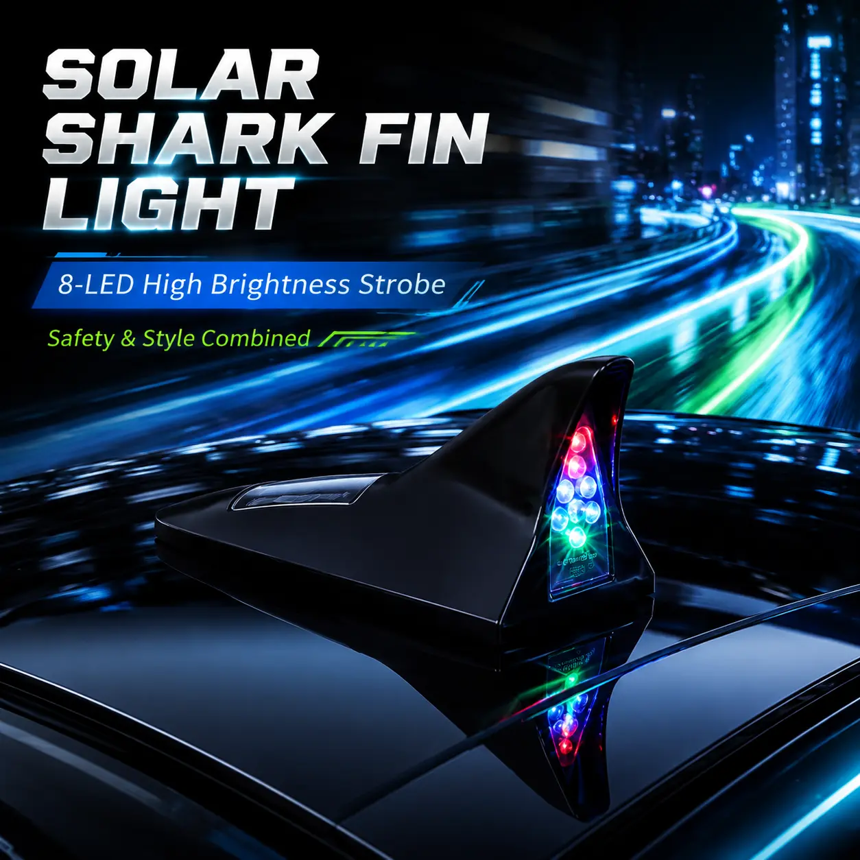 Car Shark Fin Antenna Cover Replacement Solar Powered Led Flashing Warning Light Roof Aerial Base Accessory Stylish Automotive Exterior Decoration Universal Fit for Most Cars