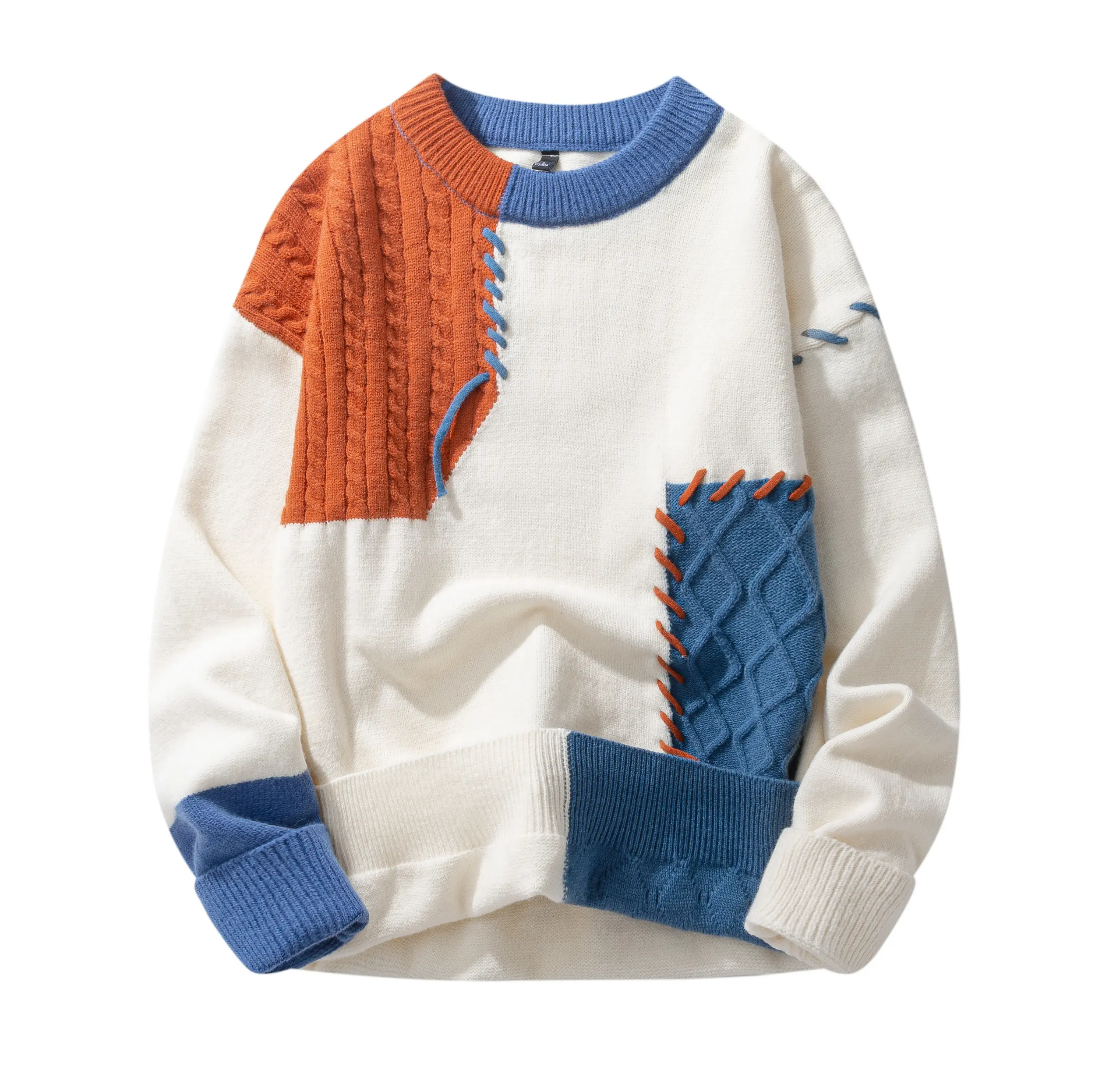 2026 New Unisex Polyester Casual Long-Sleeve Round-Neck Knitwear Pullover Sweater - Menswear Tops for Spring, Autumn, Daily Wear, Commuting, Comfortable, Skin-Friendly, Versatile, Stylish Orange Crewneck