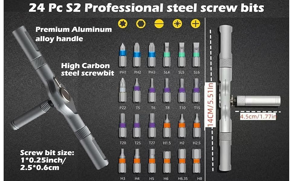 24 in 1 Magnetic Screwdriver Set, DIY Ratchet Screwdriver Kit with Multi-Functional Detachable Handle and 24 Pcs S2 Steel Bits for Furniture, Electronics, Bikes, Portable Screw driver Tool Kit
