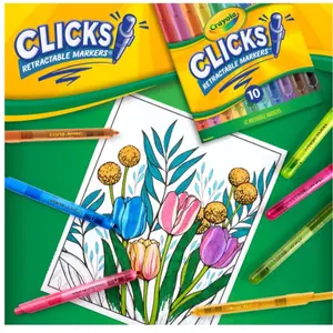 Crayola Clicks Retractable Markers 10ct – Washable No-Dry Markers for Kids 3+