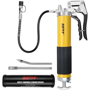 Heavy Duty Grease Gun Kit - 14oz Free Grease Tube 8000 PSI Pistol High Pressure Flexible Hose Bearing Grease Pump Marine Durable Connectors Adapters Extension Tubes Nozzle Easy Operation