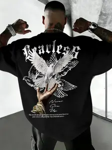 Men's Peace Dove Print Short Sleeve T-Shirt, Fitted Street Style, Perfect for Work Pants, Jeans, Casual Long Pants, Trendy