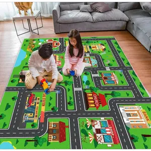 1 Piece of Urban Road Home Decoration Transportation Play Mat and Door Mat Living Room or Bedroom Decoration Printed Carpet Decoration Welcome Soft Floor Mat Floor Mat Suitable for Indoor Living Room and Bedroom Home Decoration Activity Mat