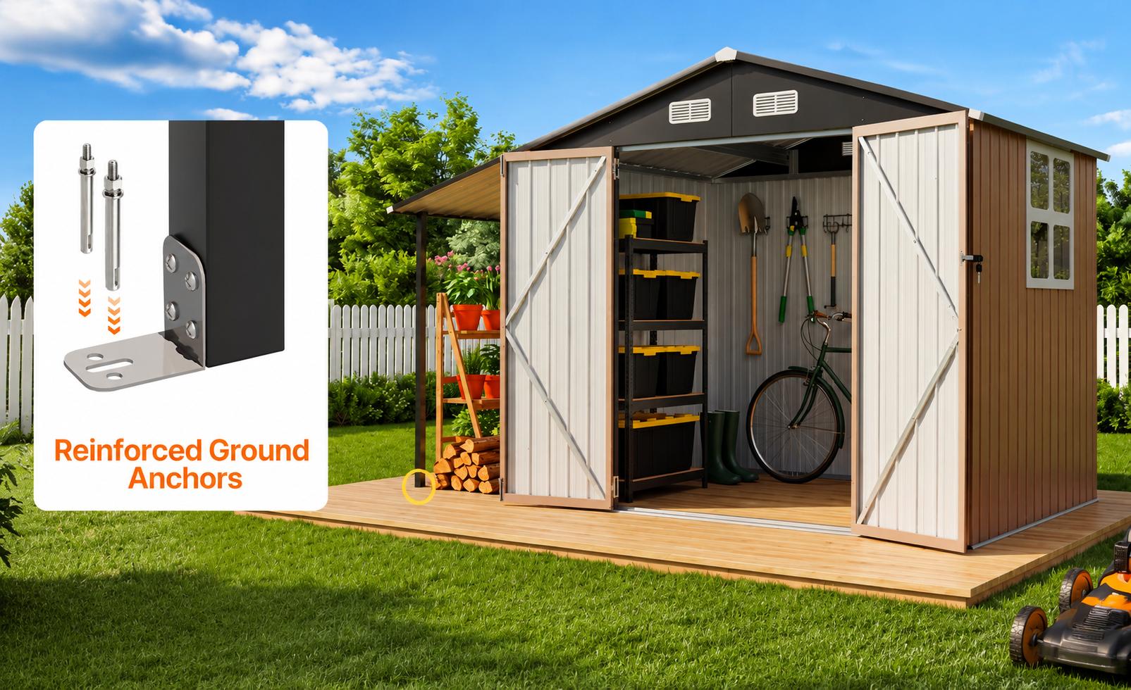 Jolydale Outdoor Storage Shed Metal Lean to Sheds withGazebo,Open Firewood Storage,Garden Shed with LockableDoors,Sloped Roof,Windows, 2 in 1 Large Tool Shed forPatio. Backvard. Lawn Jolydale Outdoor Storage Shed Metal Lean to Sheds withGazebo,Open Firewood Storage,Garden Shed with LockableDoors,Sloped Roof,Windows, 2 in 1 Large Tool Shed forPatio. Backvard. Lawn