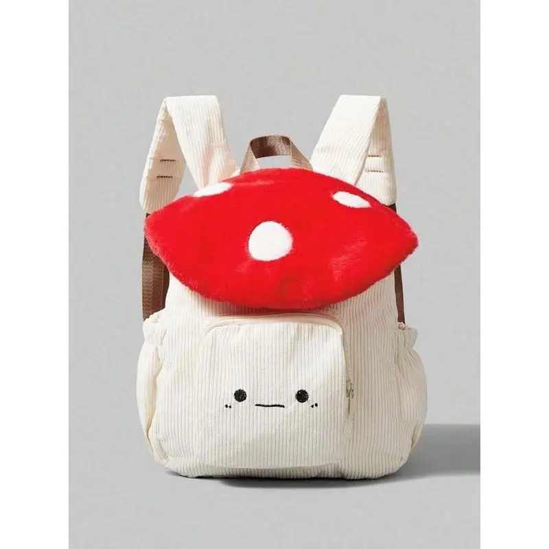 Three-dimensional Mushroom Fuzzy Backpack - Cute Cartoon Fluffy Plush Daypack for Teens & Adults, Adjustable Straps, Fits Tablet/Notebook, Cozy All-Season Casual Travel Shopping Daily Wear, Giftable