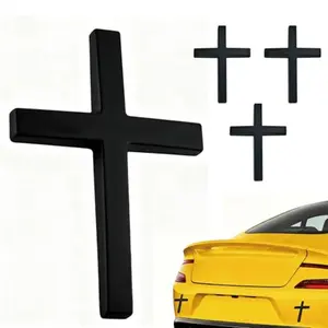 4-Piece 3D Metal Cross Car Emblem Stickers, Waterproof Back Adhesive Tailgate Bumper Decoration, Truck Motorcycle Decals, Automotive Accessories, Sticker for Cars