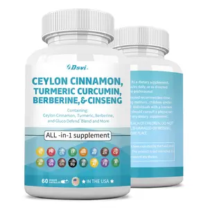 Ceylon 3000mg Berberine 1200mg Turmeric 3000mg Apple Cider Vinegar 3000mg Ginseng 2000mg Plus Bitter Melon Gymnema Milk Thistle Fenugreek for Man and Woman, Made in USA（60 Count）