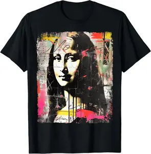 Casual Cotton shortsleeve tees Abstract Graffiti Art Leonardo Da Vinci Art Mona Lisa T-Shirt
