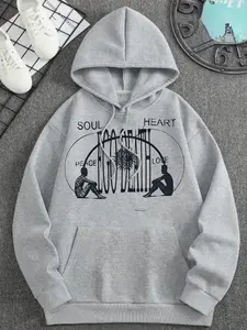 Street Style Soul Heart Graphic Death Print Gothic Style Hoodie Unisex Loose Oversized American Streetwear Long Sleeve Fitted Casual Fall & Winter Top Sweatshirts