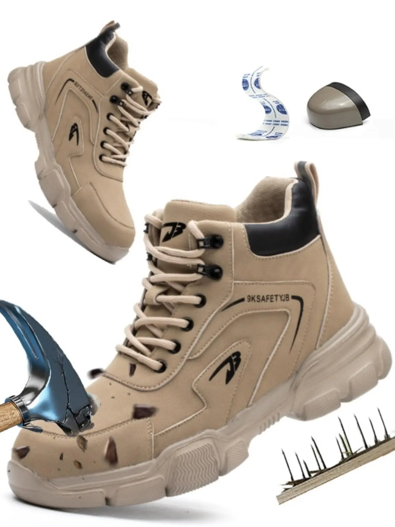 Men's Solid Color Lace Up Anti-slip & Anti-puncture Work Shoes, Casual Comfortable Safe Work Shoes, Steel Toe Boots, Fashionable Shoes for Daily Wear