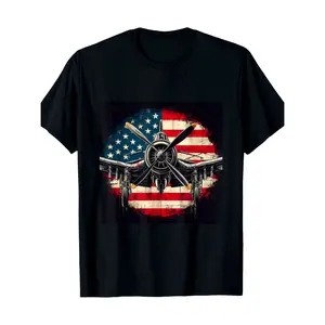 100% Cotton Vintage WW2 Warplane Distressed American Flag T-Shirt 100 Cotton Comfort Fit