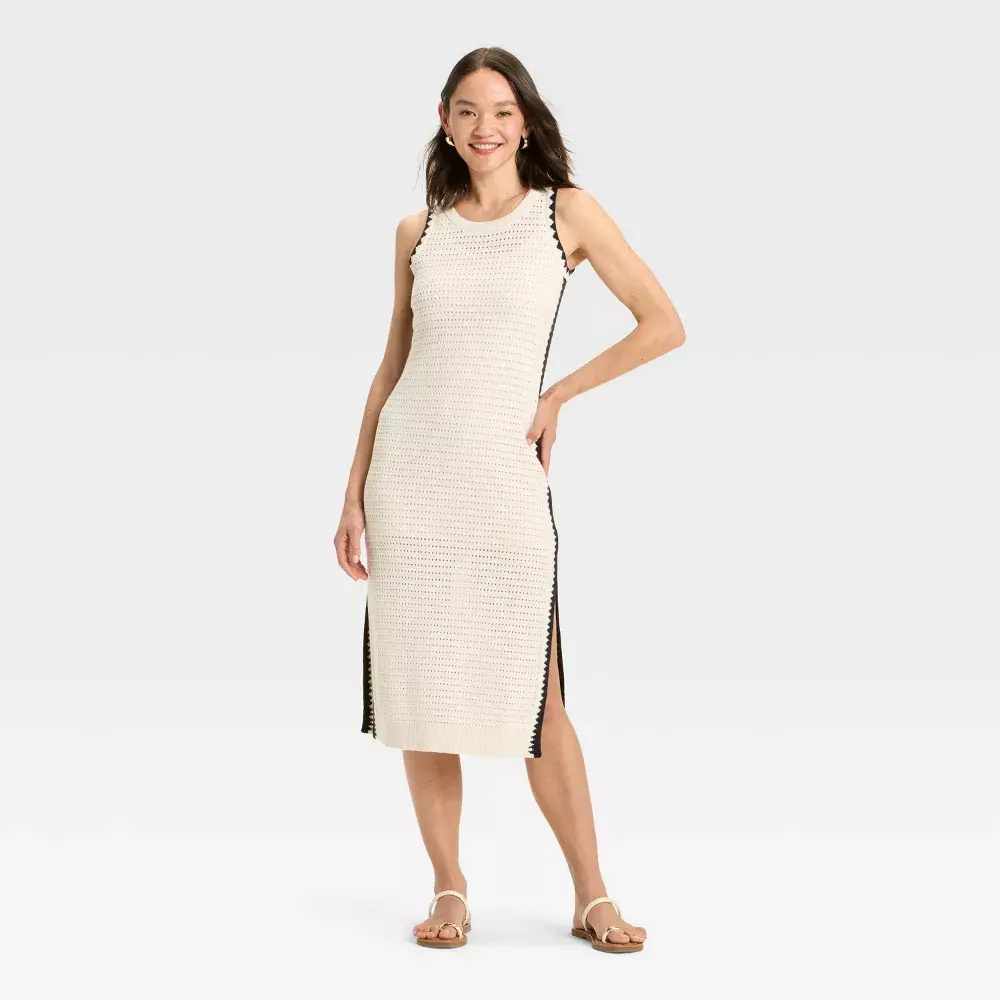Women's Openwork Midi Sweater Dress - Universal