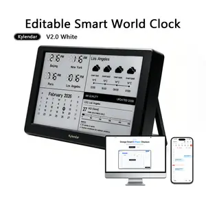 Kylendar V2 Smart E-Paper World Clock Office Desk Supply - Blue Light-Free, Eye-Friendly, Glare-Free Screen, Long-Lasting, Stylish Stand, Schedule Planner, Electronic Calendar, Multifunctional Organizer, Syncs Phones, Tech-Enhanced Smart Living