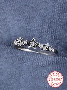 925 Sterling Silver Star Design Cluster Ring, Fashion Jewelry for Party, Daily Clothing Decor, Trendy All-match & Exquisite Jewelry for Birthday Gift