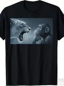 Lion Yelling at Monkey, Monkey and Lion Meme Monkey Thinking T-ShirtSame style for men and women  summer short-sleeved printed T-shirt pure cotton G