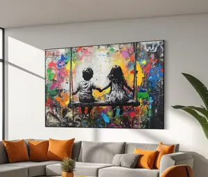 Banksy Kids on a swing grafitti street artwork, Banksy canvas print, Banksy love art print, Love Wall art, Ready To Hang, Home wall decor