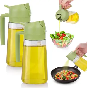 2 in 1 Oil Dispenser Bottle for Kitchen & Air Fryer, 470ml Glass Olive Oil Spray & Pour Bottles for Cooking, Salad, BBQ, BPA-Free Dual Dispensing precision nozzle Oil Mister