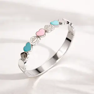 Couple Silver Heart Bracelet  - Titanium Steel Cuff Bracelet ,Elegant Heart Design, Versatile Accessory for Everyday Wear or Special Occasions Accessories for Women Valentines&birthday Boujee Gifts for gf and Mother's Day