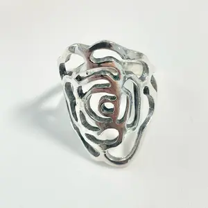 Sterling Silver 925 Flower Silhouette Rose Long Ring Jewelry
