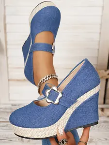 Women's New Chunky Heel Single Shoe, One-Strap Slip-On Design, Lightweight & Comfortable All-Day Wear, Ideal for Casual, Platform Wedge